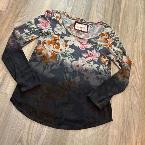 Anthropologie Pure + Good Top Scoop Neck Floral Ombré Grey Pattern - Picture 1 of 8